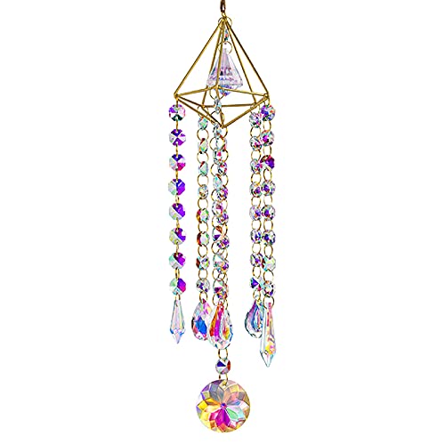 H&D HYALINE & DORA Crystal Suncatcher Wind Chimes,Window Hanging Ornament,Chandelier Aurora Rainbow Crystal Prisms Ornament Garden Outdoor Decoration Pendant