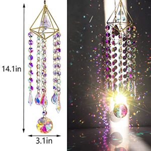 H&D HYALINE & DORA Crystal Suncatcher Wind Chimes,Window Hanging Ornament,Chandelier Aurora Rainbow Crystal Prisms Ornament Garden Outdoor Decoration Pendant