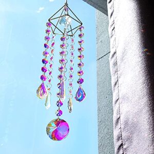 H&D HYALINE & DORA Crystal Suncatcher Wind Chimes,Window Hanging Ornament,Chandelier Aurora Rainbow Crystal Prisms Ornament Garden Outdoor Decoration Pendant