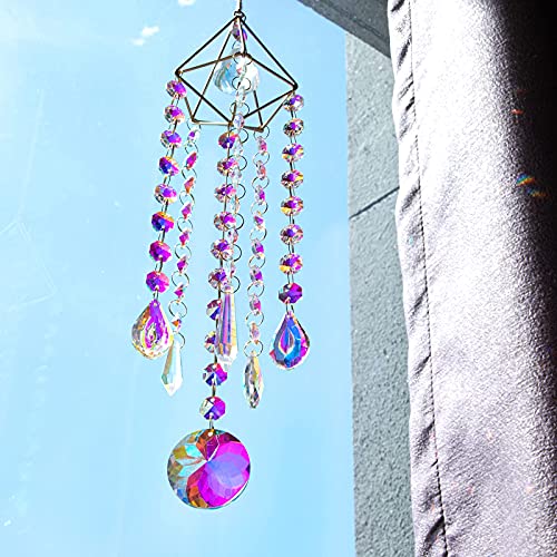 H&D HYALINE & DORA Crystal Suncatcher Wind Chimes,Window Hanging Ornament,Chandelier Aurora Rainbow Crystal Prisms Ornament Garden Outdoor Decoration Pendant