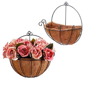 metal hanging planter basket with coco coir liner wall mount wire plant holder for indoor outdoor garden porch and balcony (2 pack) (10 inch)