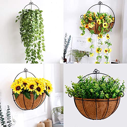 Metal Hanging Planter Basket with Coco Coir Liner Wall Mount Wire Plant Holder for Indoor Outdoor Garden Porch and Balcony (2 Pack) (10 inch)