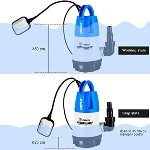 DEKO 400W 1/2HP Sump Pump 2113GPH Portable Submersible Pump with Float Switch,Clean/Dirty Water Removal Drain Pump for Swimming Pool Garden Tub Pond Flood Drain.