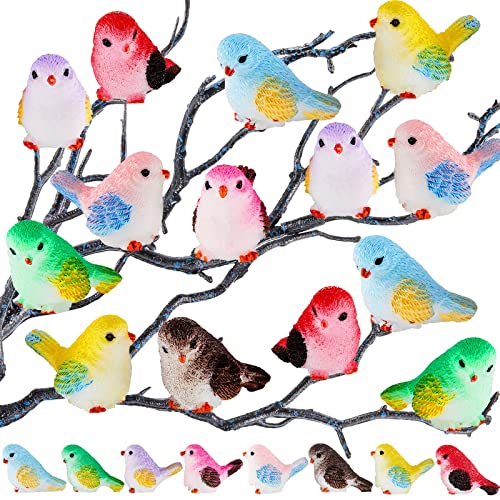 Miniature Bird Figurines Bird Decorative Figurines Dollhouse Simulation Bird Figures Toy Mini Bird Figures Cute Animal Model for Fairy Garden, Miniatures Moss Decoration, Micro Landscape (24 Pieces)