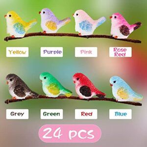 Miniature Bird Figurines Bird Decorative Figurines Dollhouse Simulation Bird Figures Toy Mini Bird Figures Cute Animal Model for Fairy Garden, Miniatures Moss Decoration, Micro Landscape (24 Pieces)