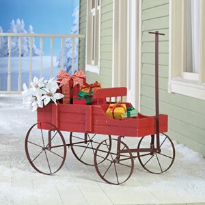 Collections Etc Amish Wagon Decorative Indoor/Outdoor Garden Backyard Planter, Red