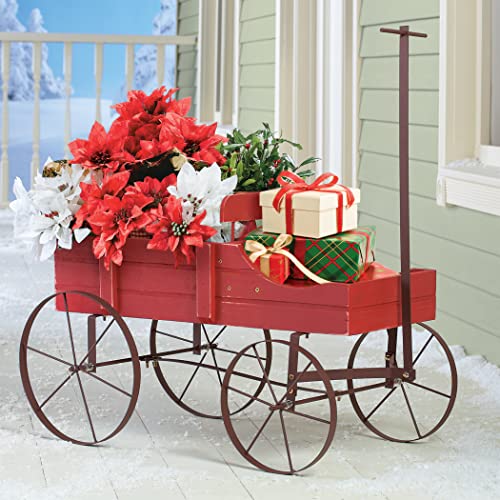 Collections Etc Amish Wagon Decorative Indoor/Outdoor Garden Backyard Planter, Red