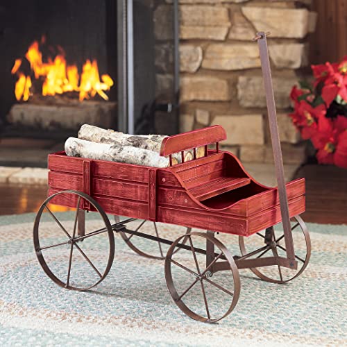 Collections Etc Amish Wagon Decorative Indoor/Outdoor Garden Backyard Planter, Red