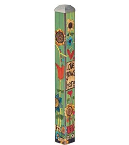 studio m love grows here 16″ mini art pole small decorative indoor/outdoor garden post, great gift, stake included for easy installation, no digging – made in the usa