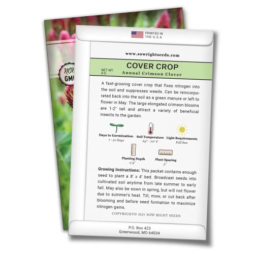 Sow Right Seeds - Crimson Clover Seed for Planting - Cover Crops to Plant in Your Home Garden - Nitrogen Fixer - Clover Seeds Ground Cover - Non-GMO Heirloom Seeds - Gardening Gift