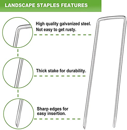 U&MEI Landscape Staples, 8" Heavy-Duty Garden Stakes Ground Landscape Pins,U-Shaped Galvanized Securing Weed Fabric Landscape Fabric Netting Ground Sheets and Camping Tent 50 Pack (8.0inch)