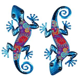 liffy metal gecko wall decor indoor room home glass wall hanging sculpture decorations outside lizard garden art decorative ornaments for patio,fence,yard – set of 2