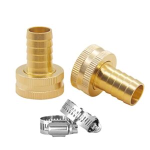 hooshing 2pcs 3/4″ barb x 3/4″ female ght thread soild brass garden hose repair kit female hose end mender water hose connector with stainless clamp