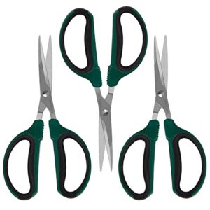powgrow 3-pack bonsai shears garden pruning scissors with 60mm straight stainless steel blades, trimming pruner scissors with precision blades and ergonomic comfort grip handles