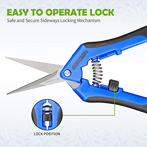 FIXSMITH 6.5" Pruning Shears | 1 Pack | Garden Shears | Straight Stainless Steel Blades Gardening Tools | Gardening Hand Pruner | Precision Garden Tools | Blue Color.