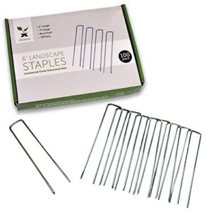 xgarden landscape staples – rust proofed galvanized steel garden stakes – bulk 100 pack of 6 inch landscaping pins for anchoring sod, fences, tarps, yard fabric, and decorations