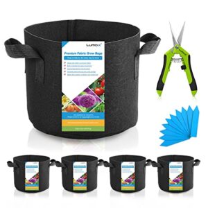 lumo-x grow bags 15 gal 5 packs with heavy duty thickened nonwoven fabric and handles for indoor&outdoor garden plants, vegetable, flowers, potato (1 pack pruning snips included)