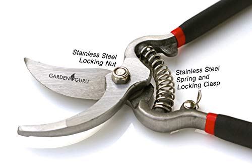 Garden Guru Indestructible All Steel Pruning Shears Scissors Clippers - Professional Bypass Hand Pruner - High Performance Forged Steel - Comfort Grip Handles - Perfect for Gardening Trimming Pruning