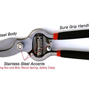 Garden Guru Indestructible All Steel Pruning Shears Scissors Clippers - Professional Bypass Hand Pruner - High Performance Forged Steel - Comfort Grip Handles - Perfect for Gardening Trimming Pruning
