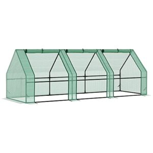 outsunny 9′ x 3′ x 3′ portable mini greenhouse outdoor garden with large zipper doors and water/uv pe cover, green