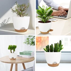 Self Watering Planters with Drainage Holes Reservoir,Nursery Planting Pot for Indoor Decor Garden Plants Succulents,Snake Plant, African Violet,Plastic Flower Pots Set 7+6.5+6+5.5+5 Inch (White)