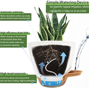 Self Watering Planters with Drainage Holes Reservoir,Nursery Planting Pot for Indoor Decor Garden Plants Succulents,Snake Plant, African Violet,Plastic Flower Pots Set 7+6.5+6+5.5+5 Inch (White)