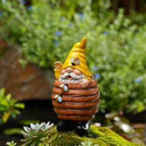 Garden Gnome Statue Decor Bee Solar Gnome Figurine in Resin Bucket with Solar LED Lights Garden Gnome Decoration for Patio Yard Lawn Porch Garden Gifts