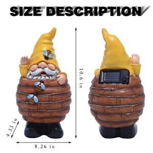 Garden Gnome Statue Decor Bee Solar Gnome Figurine in Resin Bucket with Solar LED Lights Garden Gnome Decoration for Patio Yard Lawn Porch Garden Gifts