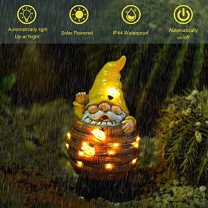 Garden Gnome Statue Decor Bee Solar Gnome Figurine in Resin Bucket with Solar LED Lights Garden Gnome Decoration for Patio Yard Lawn Porch Garden Gifts