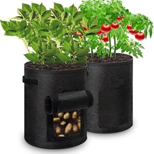 jopeso potato grow bags 10 gallon 2 pack fabric pots with flap window and handles, breathable plant bags thickened nonwoven for garden planting vegetable tomato strawberry flowers