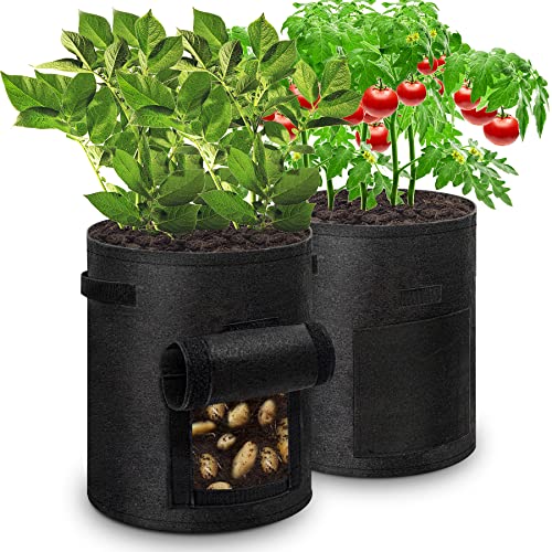 JOPESO Potato Grow Bags 10 Gallon 2 Pack Fabric Pots with Flap Window and Handles, Breathable Plant Bags Thickened Nonwoven for Garden Planting Vegetable Tomato Strawberry Flowers