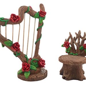 Miniature Rose Harp and Chair Set for The Fairy Garden - Miniature Garden Accessory for The Fairy Figurines by GlitZGlam