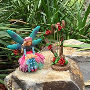 Miniature Rose Harp and Chair Set for The Fairy Garden - Miniature Garden Accessory for The Fairy Figurines by GlitZGlam