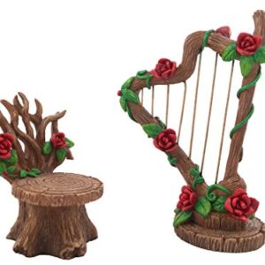 Miniature Rose Harp and Chair Set for The Fairy Garden - Miniature Garden Accessory for The Fairy Figurines by GlitZGlam