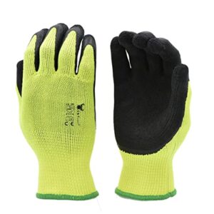 g & f 1516 6 pairs pack premium high visibility low emissions green work and gardening gloves for men and women. microfoam textured coated palm and fingers gloves for gardening work, x-large, green