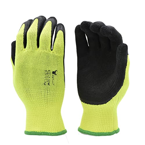 G & F 1516 6 Pairs Pack Premium High Visibility Low emissions Green Work and gardening Gloves for Men and Women. MicroFoam Textured Coated Palm and Fingers Gloves for Gardening Work, X-Large, Green