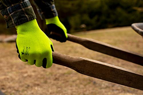 G & F 1516 6 Pairs Pack Premium High Visibility Low emissions Green Work and gardening Gloves for Men and Women. MicroFoam Textured Coated Palm and Fingers Gloves for Gardening Work, X-Large, Green