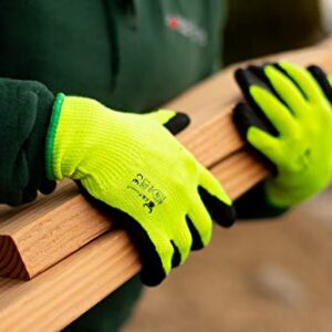 G & F 1516 6 Pairs Pack Premium High Visibility Low emissions Green Work and gardening Gloves for Men and Women. MicroFoam Textured Coated Palm and Fingers Gloves for Gardening Work, X-Large, Green