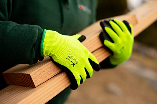 G & F 1516 6 Pairs Pack Premium High Visibility Low emissions Green Work and gardening Gloves for Men and Women. MicroFoam Textured Coated Palm and Fingers Gloves for Gardening Work, X-Large, Green