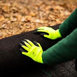 G & F 1516 6 Pairs Pack Premium High Visibility Low emissions Green Work and gardening Gloves for Men and Women. MicroFoam Textured Coated Palm and Fingers Gloves for Gardening Work, X-Large, Green