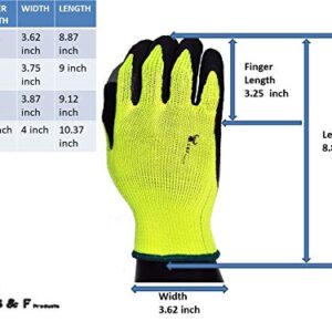 G & F 1516 6 Pairs Pack Premium High Visibility Low emissions Green Work and gardening Gloves for Men and Women. MicroFoam Textured Coated Palm and Fingers Gloves for Gardening Work, X-Large, Green