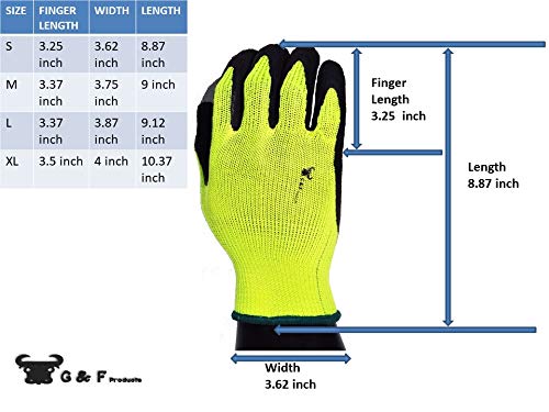 G & F 1516 6 Pairs Pack Premium High Visibility Low emissions Green Work and gardening Gloves for Men and Women. MicroFoam Textured Coated Palm and Fingers Gloves for Gardening Work, X-Large, Green