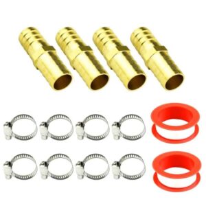 yeencheer Hose Repair Kit - 14 PCS 5/8 Brass Garden Hose Repair Connector with Clamps, Female Hose End Repair Water Hose Repair Kit with 8 Stainless Steel Clamps and 2 Roll Seal Tapes