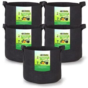 247garden 5-pack 7-gallon aeration fabric pot/plant grow bag w/handles (260 gsm, black, 12h x 13d)