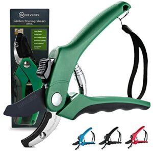 nevlers 8″ anvil pruning shears for gardening | garden clippers with stainless steel blades & 8mm cutting capacity | heavy duty gardening tools | hand pruners for gardening | green garden pruners