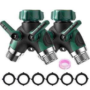 klmnduo water splitter 2 way, 3/4″ garden hose splitter heavy duty water faucet splitter with comfortable rubberized grip plus 6 extra rubber washers & ptfe tape (2 pack)