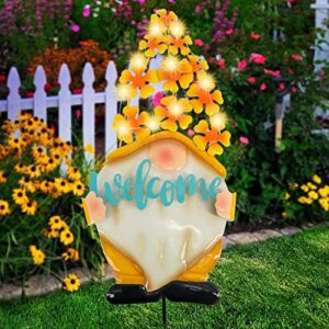 tt & mm gnomes garden stakes decorative with solar led light – metal gnome gifts gnomes decorations for yard art, outdoor decor, home, outside, patio, lawn (yellow)