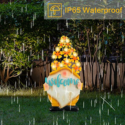 TT & MM Gnomes Garden Stakes Decorative with Solar LED Light - Metal Gnome Gifts Gnomes Decorations for Yard Art, Outdoor Decor, Home, Outside, Patio, Lawn (Yellow)