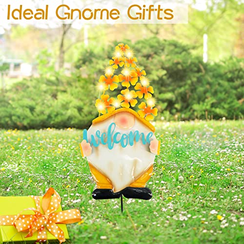 TT & MM Gnomes Garden Stakes Decorative with Solar LED Light - Metal Gnome Gifts Gnomes Decorations for Yard Art, Outdoor Decor, Home, Outside, Patio, Lawn (Yellow)