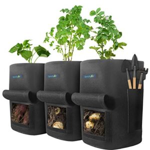 sproutjet the original potato bags for growing potatoes 3 pack 10 gallon waterproof container with sturdy handles and drainage holes – the ultimate solution for healthier and faster growing potatoes